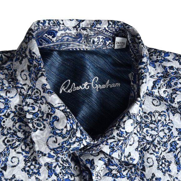 Robert Graham Other - Robert Graham || Paisley Floral Divan Long Sleeve Shirt 2XL TALL White Blue